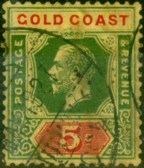 Collectible Postage Stamp Gold Coast 1921 5s on Pale Yellow SG82f Die II Good Used