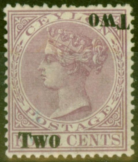 Collectible Postage Stamp from Ceylon 1888 2(c) on 4c Rosy Mauve SG204c Surcharge Double One Inverted Fine Mtd