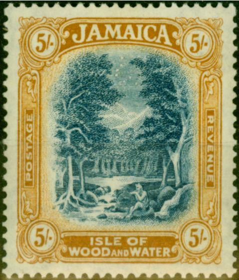 Collectible Postage Stamp from Jamaica 1923 5s Blue & Yellow-Brown SG105 Fine Lightly Mtd Mint