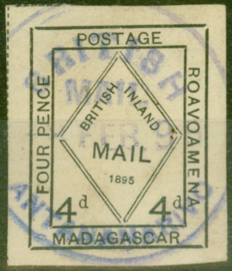Rare Postage Stamp from Madagascar 1895 4d Black SG50 Fine Used