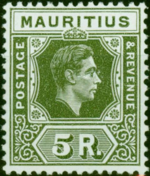 Mauritius 1938 5R Olive-Green SG262 Fine LMM (2) . King George VI (1936-1952) Mint Stamps