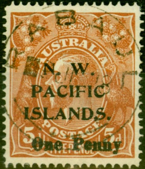 Valuable Postage Stamp from New Guinea 1918 1d on 5d Brown SG100 V.F.U