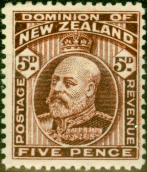 Old Postage Stamp from New Zealand 1909 5d Brown SG397 Fine Very Lightly Mtd Mint