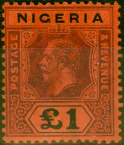 Valuable Postage Stamp from Nigeria 1917 £1 Purple & Black-Red SG12a Fine Lightly Mtd Mint