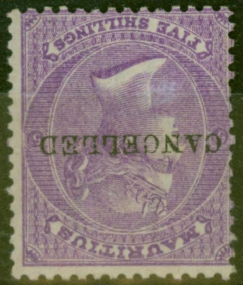Collectible Postage Stamp from Mauritius 1865 5s Brt Mauve SG72w Wmk Inverted Cancelled Remainder Fine Mtd Mint