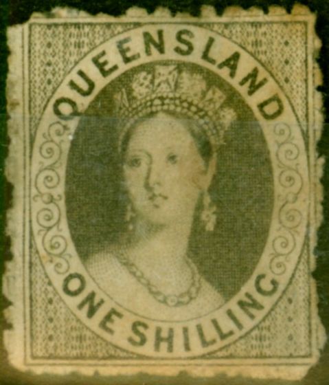 Rare Postage Stamp from Queensland 1863 1s Grey SG29 Good Unused