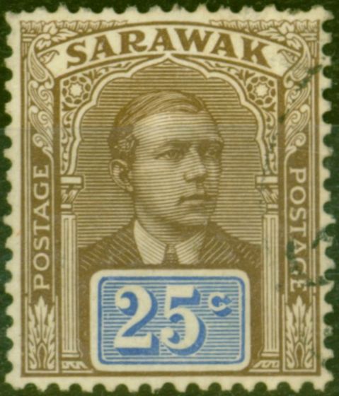 Rare Postage Stamp from Sarawak 1918 25c Brown & Bright Blue SG59 Fine Used