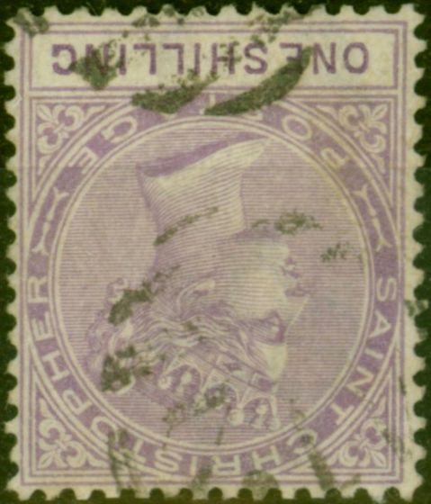 Valuable Postage Stamp St Christopher 1886 1s Mauve SG20w Wmk Inverted Fine Used