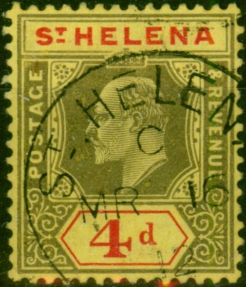 St Helena 1908 4d Black & Red-Yellow SG66 V.F.U. King Edward VII (1902-1910) Used Stamps