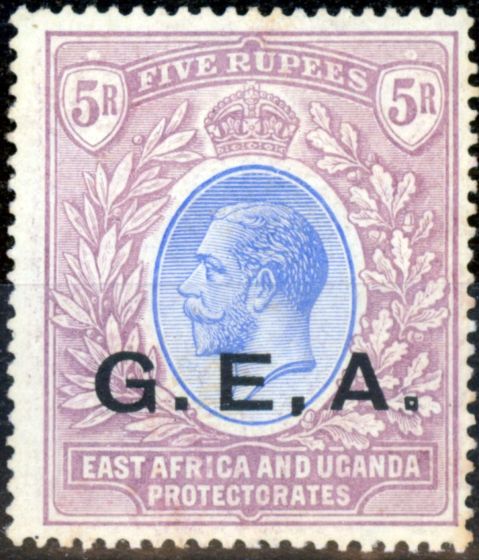 Valuable Postage Stamp from Tanganyka G.E.A 1917 5R Blue & Dull Purple SG59 Fine Mtd Mint