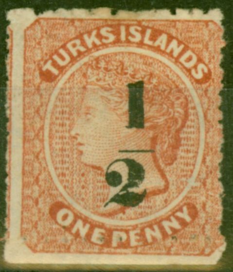 Rare Postage Stamp from Turks & Caicos Is 1881 1/2 on 1d Dull Red SG17 Setting 9 Fine Unused