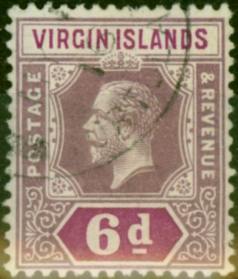 Rare Postage Stamp Virgin Islands 1913 6d Dull & Bright Purple SG74 Fine Used