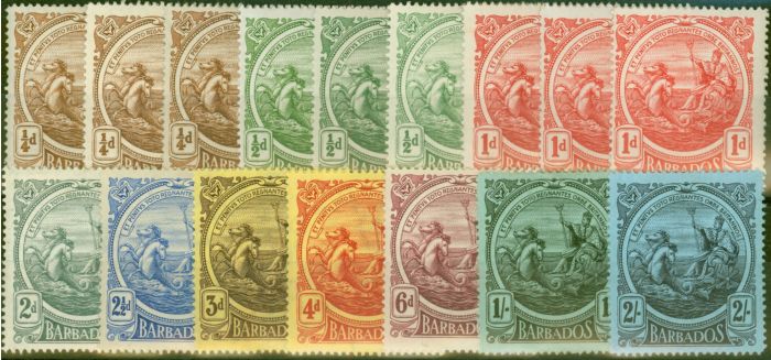 Rare Postage Stamp from Barbados 1916-17 Extended set of 16 to 2s SG181-190 Fine Mtd Mint