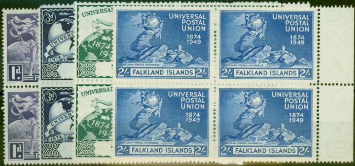 Falkland Islands 1949 UPU Set of 4 SG168-171 V.F MNH Blocks of 4  King George VI (1936-1952) Old Universal Postal Union Stamp Sets