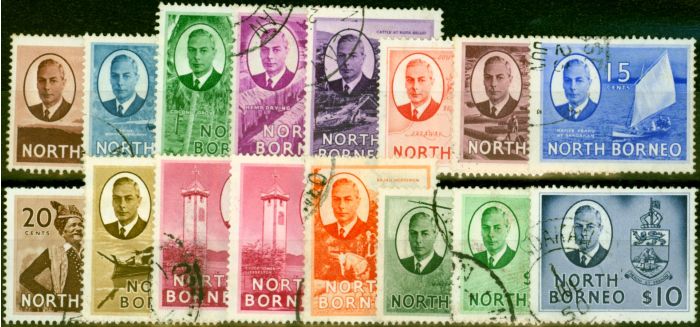 Collectible Postage Stamp from North Borneo 1950 Set of 16 SG356-370 Fine Used