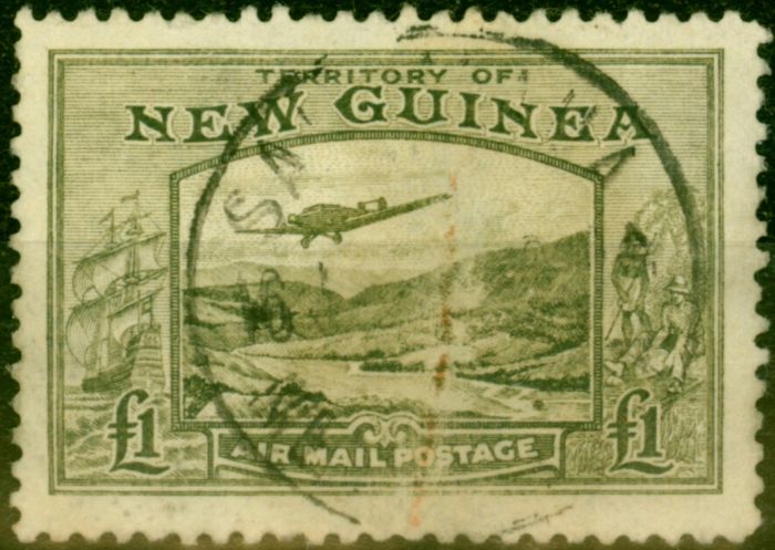 Valuable Postage Stamp from New Guinea 1939 £1 Olive-Green SG225 Fine Used