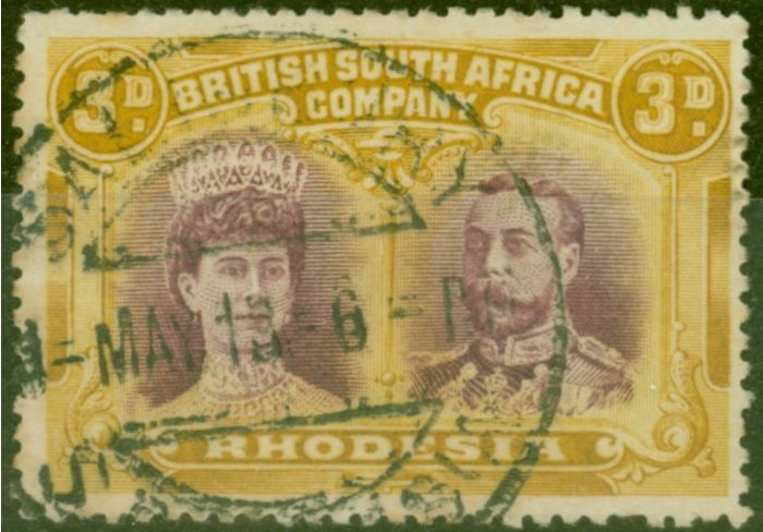 Valuable Postage Stamp from Rhodesia 1910 3d Purple & Ochre SG134 Fine Used