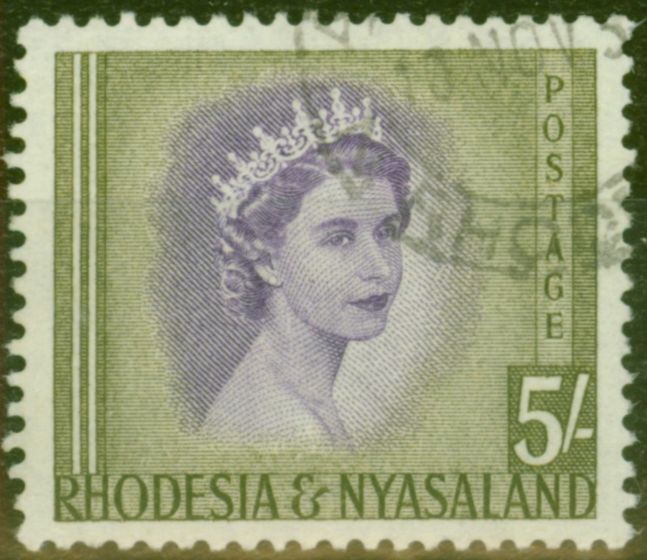 Rare Postage Stamp from Rhodesia & Nyasaland 1954 5s Violet & Olive-Green SG13 Fine Used