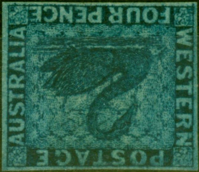Old Postage Stamp Western Australia 1864 4d Blue SG27Var Wmk Inverted Fine & Fresh Unused Rare