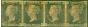 Old Postage Stamp from GB 1840 1d Penny Black SG2 Pl 2 (F-I - F-J) Good Used Strip of 4 Each Stamp Cancelled with Red MX
