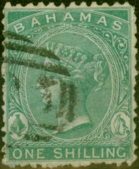 Collectible Postage Stamp Bahamas 1865 1s Blue-Green SG38 Wmk CC P.12.5 Ave Used