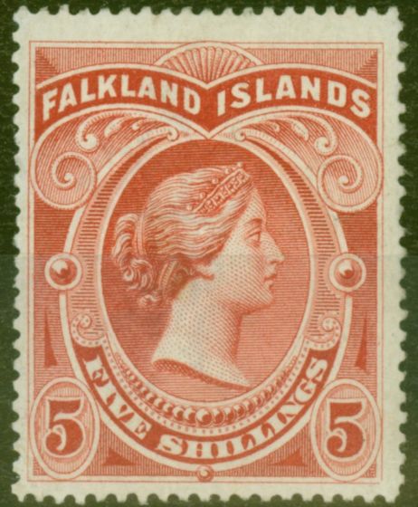 Rare Postage Stamp from Falkland Islands 1898 5s Red SG42 Fine Lightly Mtd Mint
