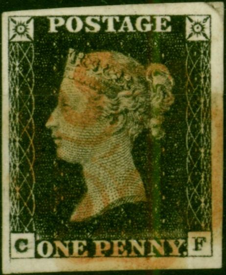 GB 1840 1d Penny Black SG2 Pl. 1b  (C-F) 4 Large-Very Large Margins Red MX . Queen Victoria (1840-1901) Used Stamps