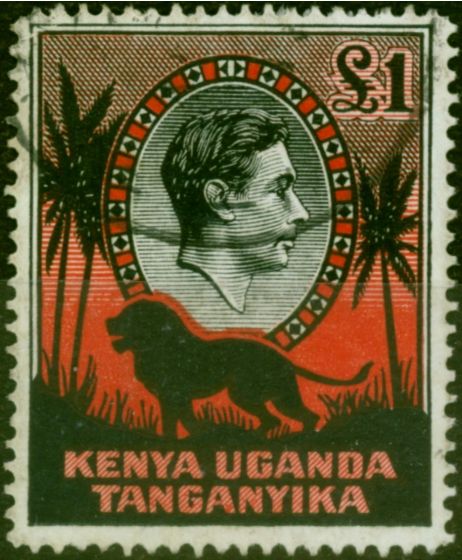 Old Postage Stamp KUT 1941 £1 Black & Red SG150a P.14 V.F.U