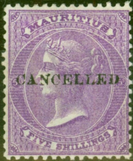 Rare Postage Stamp from Mauritius 1863 5s Rosy Mauve Cancelled SG71 Fine & Fresh MM