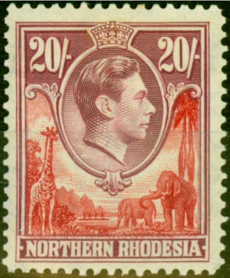 Rare Postage Stamp from Northern Rhodesia 1938 20s Carmine-Red & Rose-Purple SG45 Fine Mtd Mint