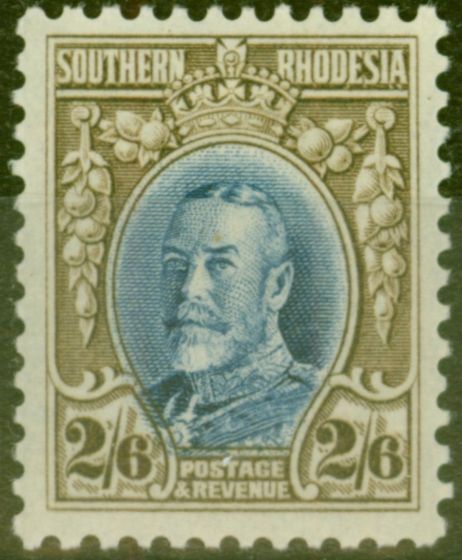 Rare Postage Stamp from Southern Rhodesia 1933 2s6d Blue & Drab SG26a P.11.5 V.F Mtd Mint