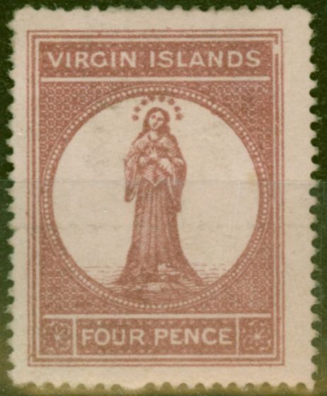 Collectible Postage Stamp from Virgin Islands 1867 4d Lake Red Pale Rose Paper SG15var Broken Frame Fine Mtd Mint