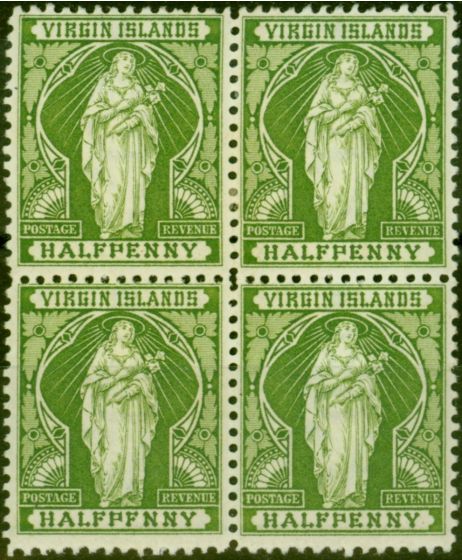 Valuable Postage Stamp Virgin Islands 1899 1/2d Yellow-Green SG43a 'HALF PFNNY' V.F MNH & LMM Block of 4