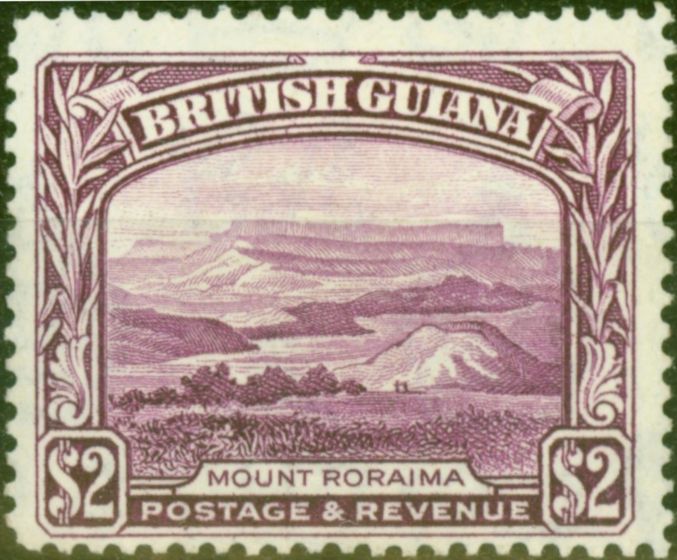 Rare Postage Stamp from British Guiana 1945 $2 Purple SG318 Fine Lightly Mtd Mint