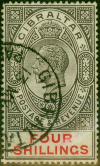 Valuable Postage Stamp Gibraltar 1912 4s Black & Carmine SG83 Good Used