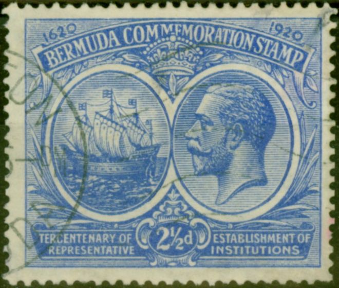 Valuable Postage Stamp Bermuda 1920 2 1/2d Bright Blue SG66 Fine Used