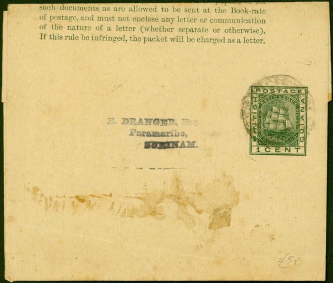 Valuable Postage Stamp from British Guiana 1915 Newspaper Wrapper to Surinam
