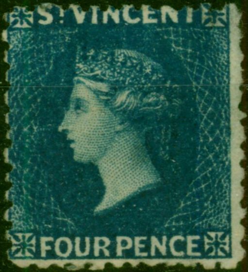 St Vincent 1877 4d Deep Blue SG25 Fine MM . Queen Victoria (1840-1901) Mint Stamps