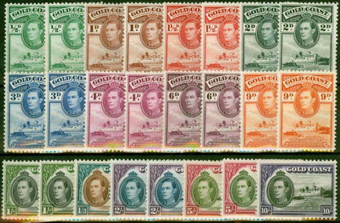 Valuable Postage Stamp from Gold Coast 1938-43 Extended Set of 24 SG120-132 All Perfs Fine Lightly Mtd Mint CV £380+