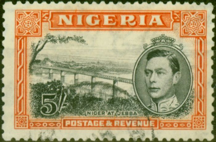 Old Postage Stamp from Nigeria 1938 5s Black & Orange SG59 V.F.U
