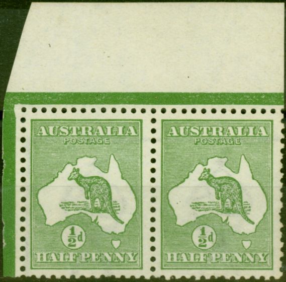 Valuable Postage Stamp Australia 1913 1/2d Green SG1 Good MNH Marginal Pair