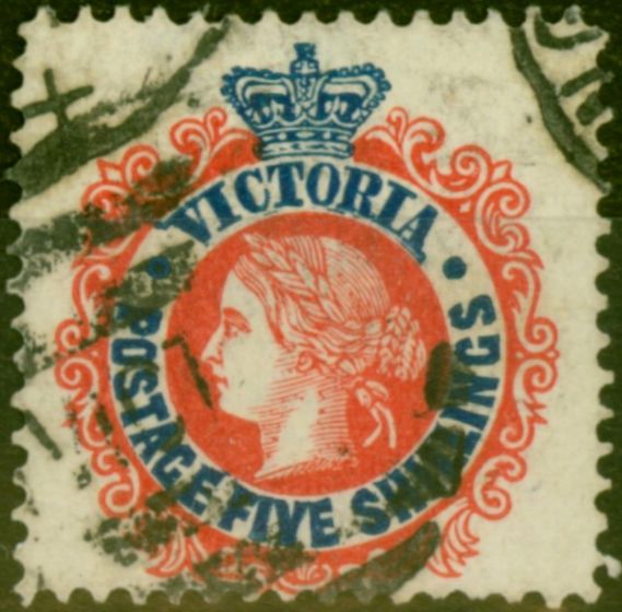 Rare Postage Stamp Victoria 1901 5s Scarlet & Deep Blue SG398a Fine Used
