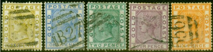 Rare Postage Stamp from Gold Coast 1876-84 Set of 5 SG4-8 Good Used