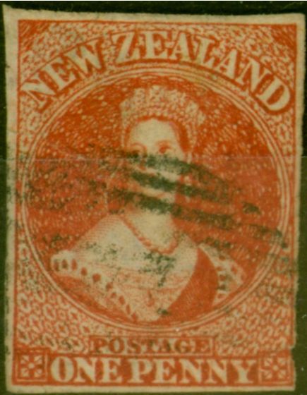 Rare Postage Stamp from New Zealand 1864 1d Carmine-Vermilion SG97 Wmk NZ Good Used