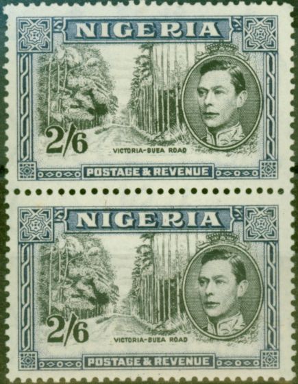 Old Postage Stamp from Nigeria 1947 2s6d Black & Dp Blue SG58ab Fine MNH