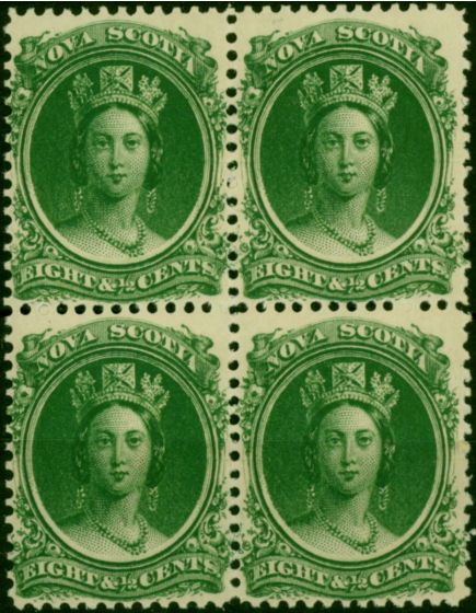 Nova Scotia 1860 8 1/2c Deep Green SG26 V.F MNH & LMM Block of 4 . Queen Victoria (1840-1901) Mint Stamps