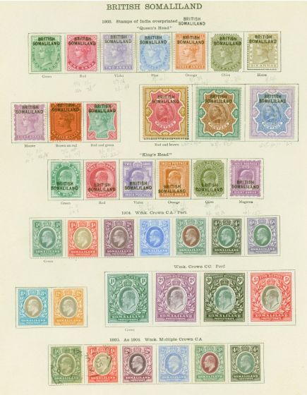 Somaliland QV-KGV Fine & Fresh Mint Stamp Colletion on Ideal Album Pages Queen Victoria (1840-1901), King Edward VII (1902-1910), King George V (1910-1936) Old Stamps