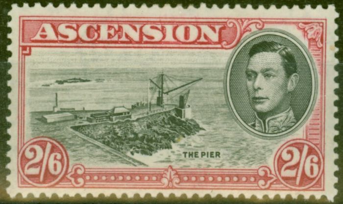 Rare Postage Stamp from Ascension 1938 2s6d Black & Dp Carmine SG45 Fine Lightly Mtd Mint