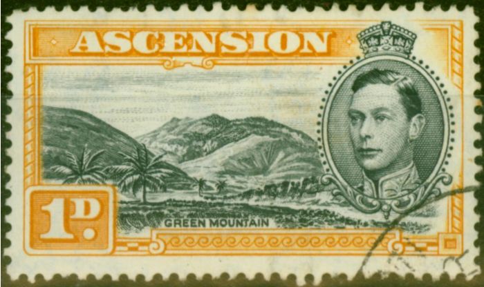 Rare Postage Stamp from Ascension 1940 1d Black & Yellow-Orange SG39a Fine Used