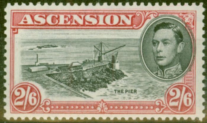 Valuable Postage Stamp from Ascension 1944 2s6d Black & Dp Carmine SG45c P.13 V.F MNH
